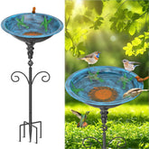 Gouisalin front view vintage blue bird bath showing decorative design and garden appeal