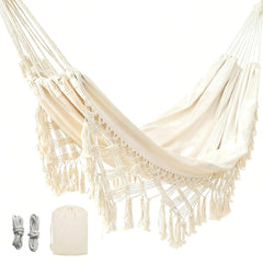 GOUTIME front view hammock showing full macrame design and inviting comfort
