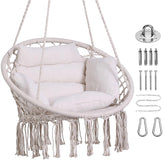 GOUTIME front view hanging chair showing boho beige design and comfort