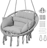 GOUTIME front view light grey hammock swing chair shows cozy boho seating