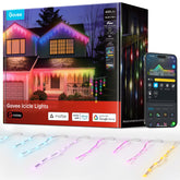 Govee icicle lights front view showing full 33ft string and 80 drops benefit festive coverage