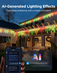 Govee nighttime multi-color icicle display showcasing vibrant, dynamic holiday effects