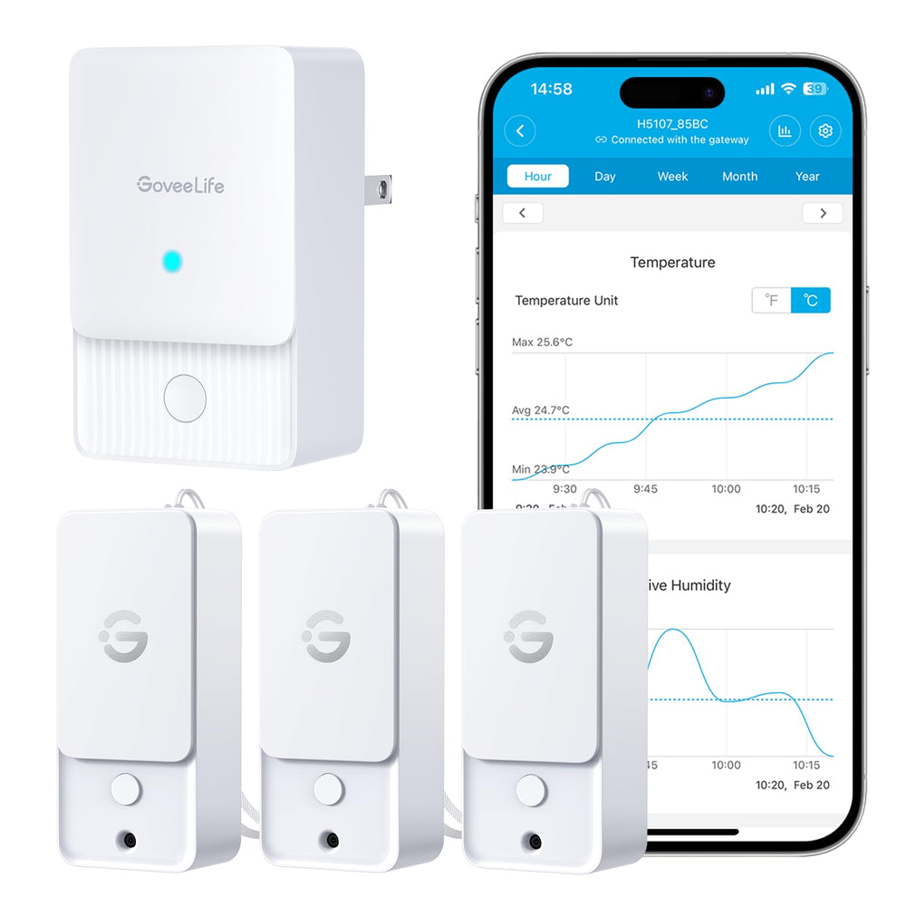 GoveeLife front pack view showing 3 sensors and gateway for easy monitoring