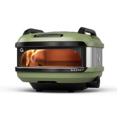 Gozney Tread front view in olive showing compact design and quick setup benefit