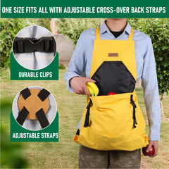 Grampa's Weeder adjustable cross-back straps worn comfortably across shoulders for less neck strain