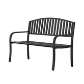 Granper front porch bench showing full length and classic black finish for durable seating