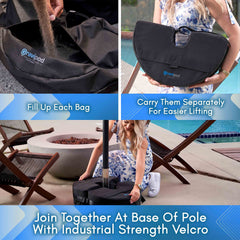Gravipod DUO filled under umbrella demonstrating stability and reduced tipping benefit