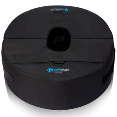 Gravipod DUO front view showing round low-profile shape and tidy patio benefit