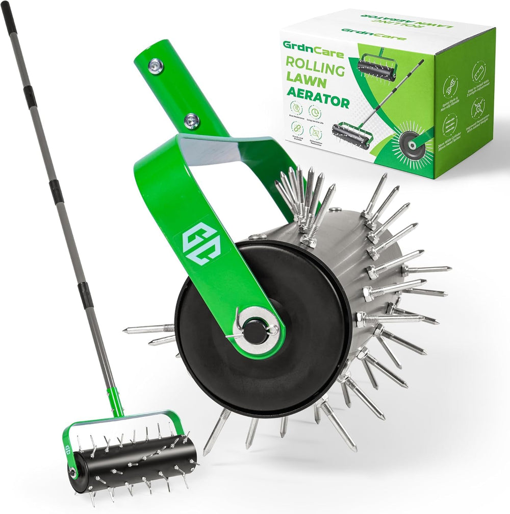 GrdnCare front view of aerator showing drum and frame for improved lawn care