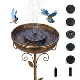 GRECOMEIN front view showing copper-finish bird bath attracting birds