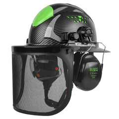 GREEN DEVIL front view full-brim helmet showing wide coverage and impact protection