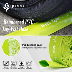 G green EXPERT hose in use during pool backwash showing efficient water transfer and clean discharge