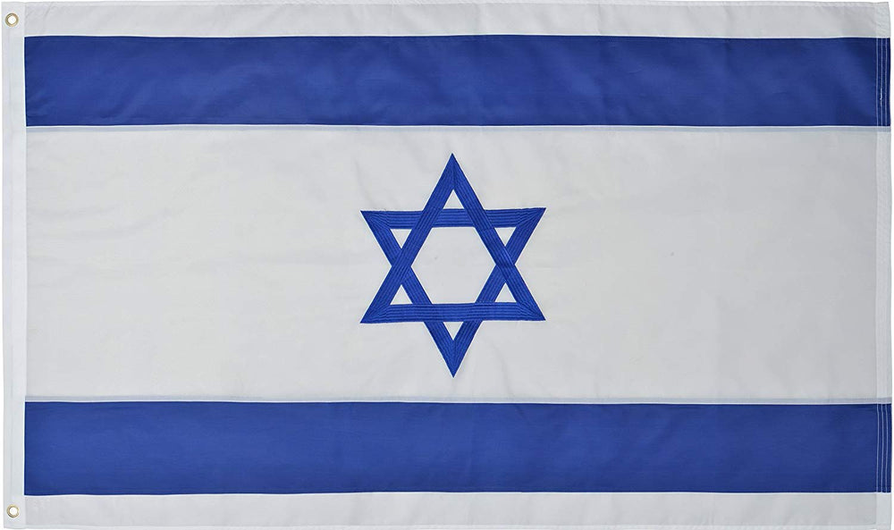 Green Grove Israel flag front view showing bright colors and clear emblem for proud display