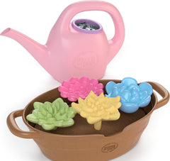 Green Toys watering can front view showing ergonomic handle and easy-pour spout benefit