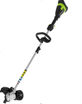 Greenworks 40V edger front view showing blade and controls, clear operation benefit