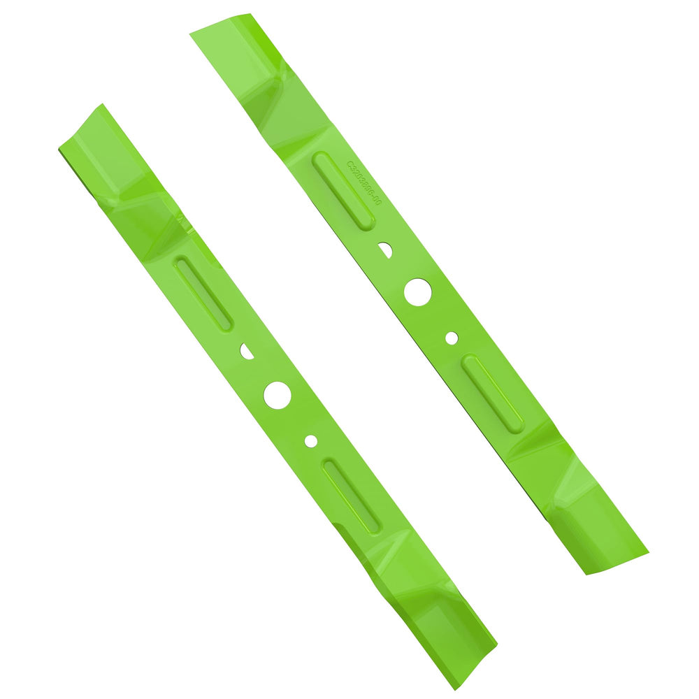 Greenworks blade front view showing steel edge and fit for precise cutting