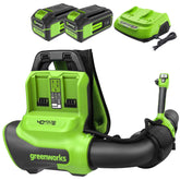 Greenworks backpack blower front view showing robust housing and airflow benefit
