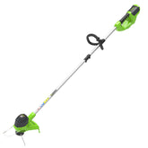 Greenworks front view of BST4000 trimmer showing balanced design and lighter handling