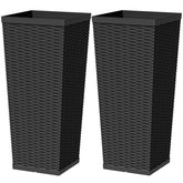 Greesum front view of two black tall planters showing elegant pairing