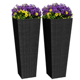 Greesum front view of two black planters showing matching styling and impact