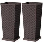 Greesum front view brown planter showing elegant rattan look and stable base