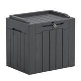 Greesum front view of dark grey deck box showing compact storage benefit