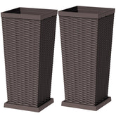 Greesum front view of two brown tall planters showing rattan texture and stable base