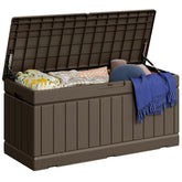 Greesum front view showing weatherproof storage and organized patio