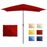 GREFORG rectangular umbrella front view showing full red canopy and coverage benefit