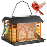 Grete Gotye front view of hanging metal bird feeder showing sturdy build and capacity