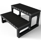 Grevo front view of black hot tub steps showing stable platform and entry safety