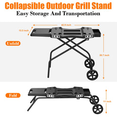 GRILL FORCE detachable side shelf and basket holding spices and plates for organization