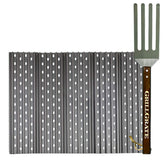 GrillGrate front view showing fit for Weber Genesis and easy replacement benefit