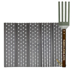 GrillGrate front view showing fit for Weber Genesis and easy replacement benefit
