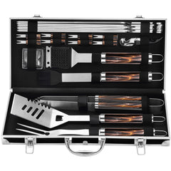 grilljoy front view of open case showing organized 22-piece kit and easy transport benefit