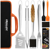 grilljoy front view of open carrying bag showing organized barbecue tools and tidy storage