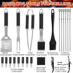 grilljoy full tool set laid out on table highlighting included utensils and neat storage
