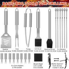 grilljoy organized tool layout inside case, secure straps keep utensils tidy