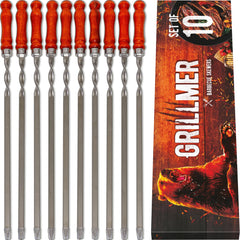 GRILLMER full set front view showing ten long skewers for stable grilling