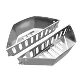 GRILLVANA front view of charcoal basket set showing durable stainless construction and neat storage