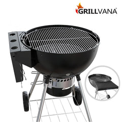GRILLVANA Kettle-Pro six stainless-steel hooks holding tongs and spatula for organized grilling