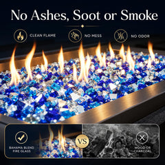 GRISUN fire pit lit with Bahama Blend illustrating vivid reflective flame effect