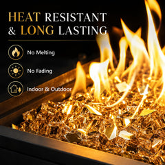GRISUN fire glass in indoor tabletop fireplace creating warm modern ambience