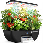 Growell front view showing 17 pods and tidy indoor garden benefit