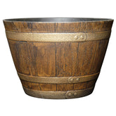 GROWSCAPE Jameson barrel front view showing vintage oak look and durable resin benefits