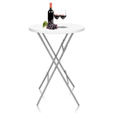 GUAGUA front view of 32in round folding table showing clean white finish and stability