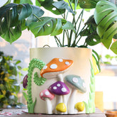 GUGUGO front view pastel mushrooms planter showing colorful artwork and shape benefit aesthetic appeal