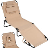 GYMAX front view of beige tanning chair showing lounging comfort
