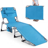 GYMAX front view of blue tanning chair showing full layout and comfort benefits