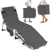 GYMAX front view showing full grey tanning chair and comfortable layout